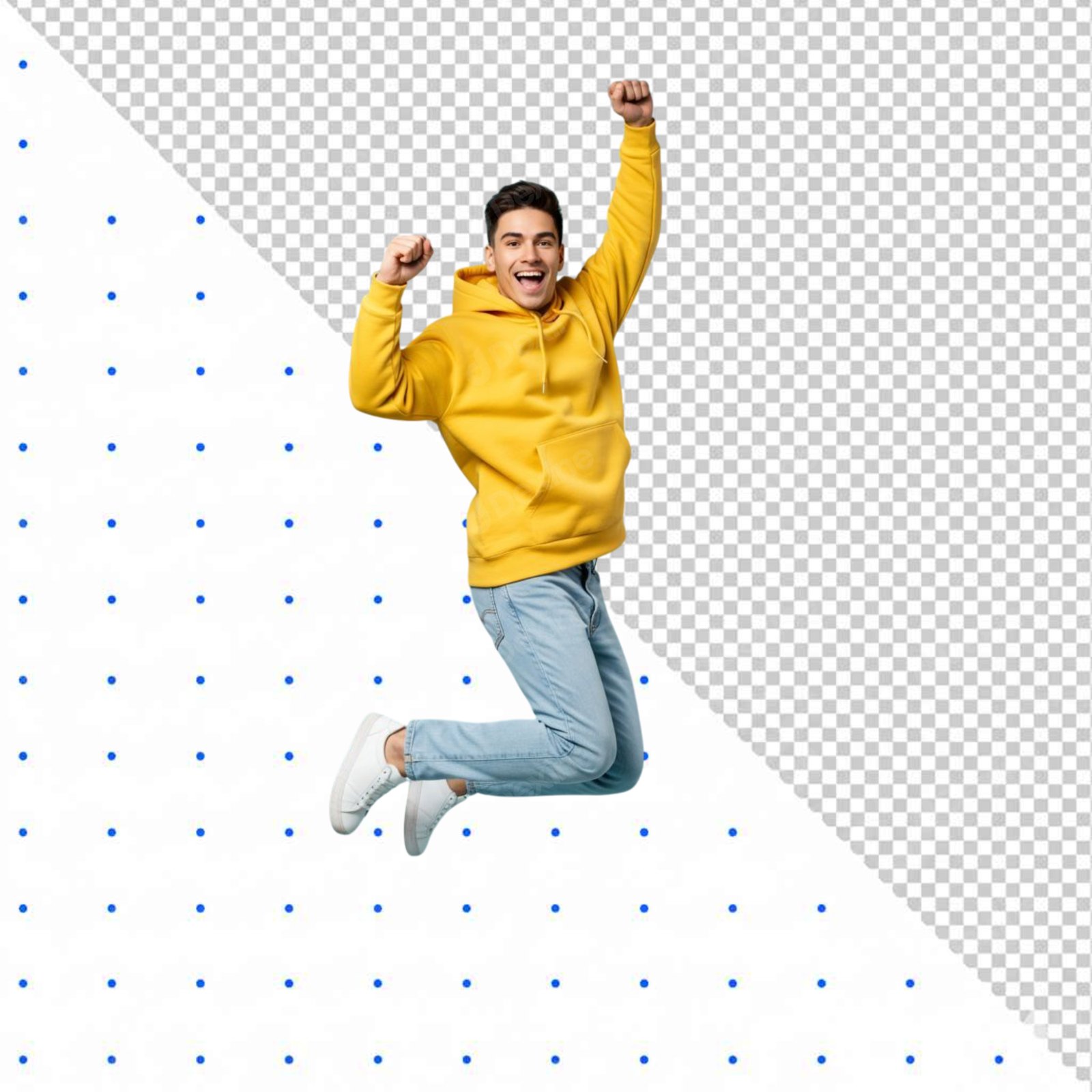 Happy Young Man Jumping And Celebrating Success With Transparent Background