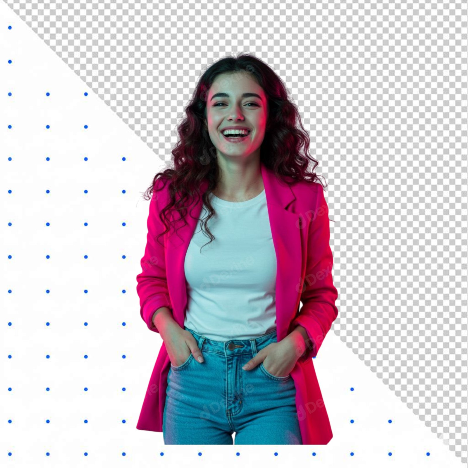 Happy Young Woman Laughing In Neon Pink Blazer Isolated Transparent PNG