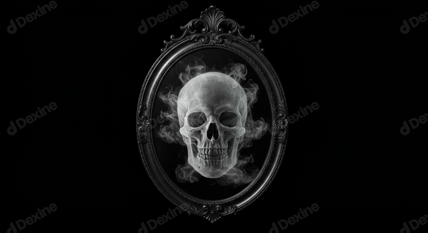 Haunting Smoke Skull In Ornate Antique Mirror Frame