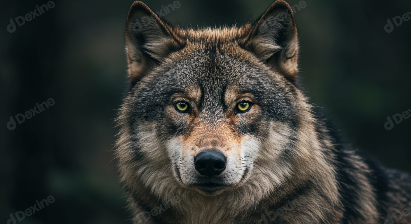 Intense Close Up Portrait Of A Majestic Wild Wolf With Piercing Eyes
