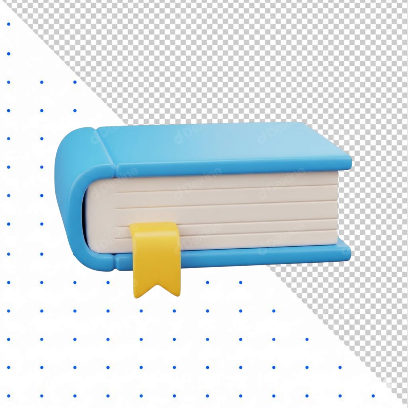 Isolated 3D Blue Book With Yellow Bookmark Transparent PNG