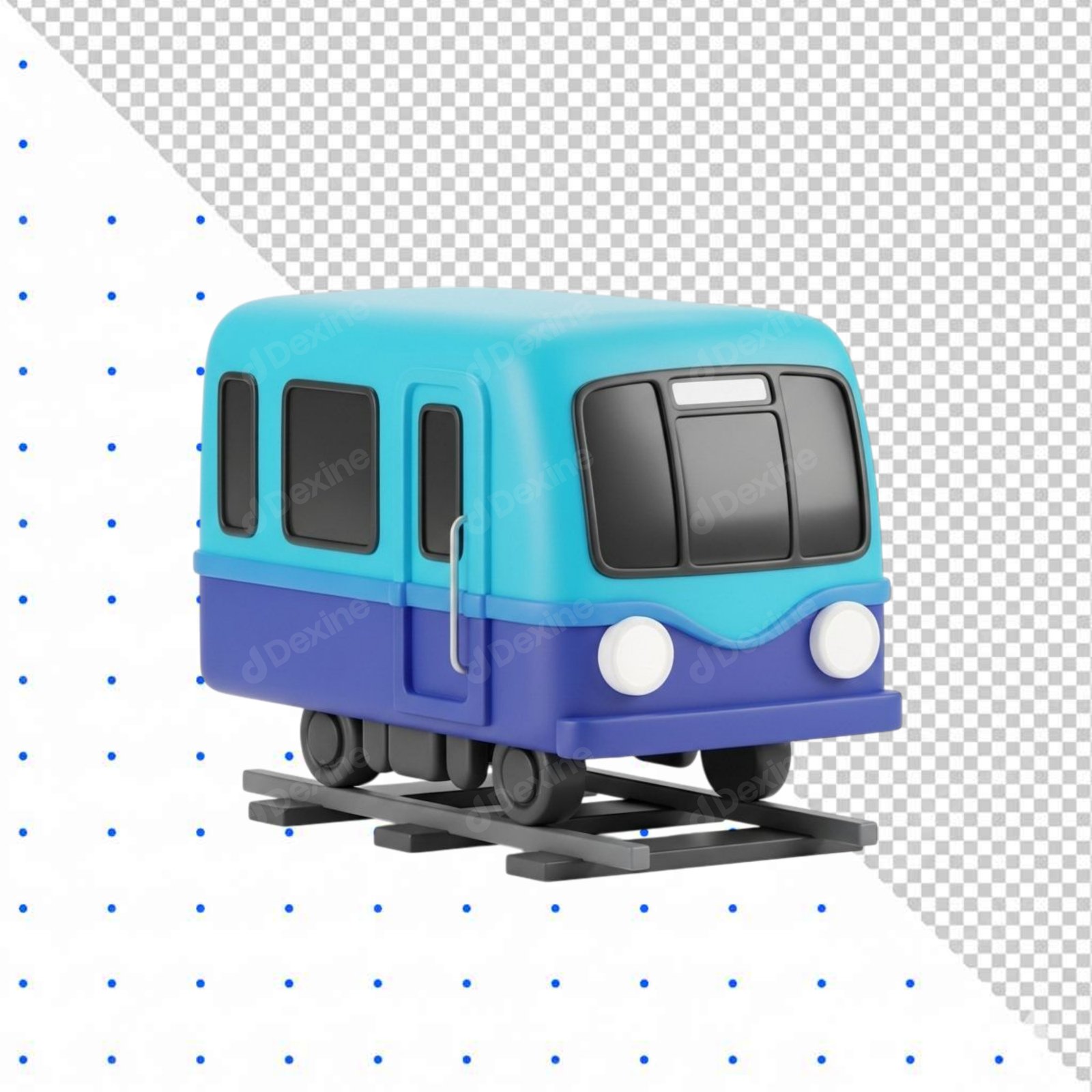 Isolated 3D Cartoon Metro Train Asset On Tracks Transparent Background