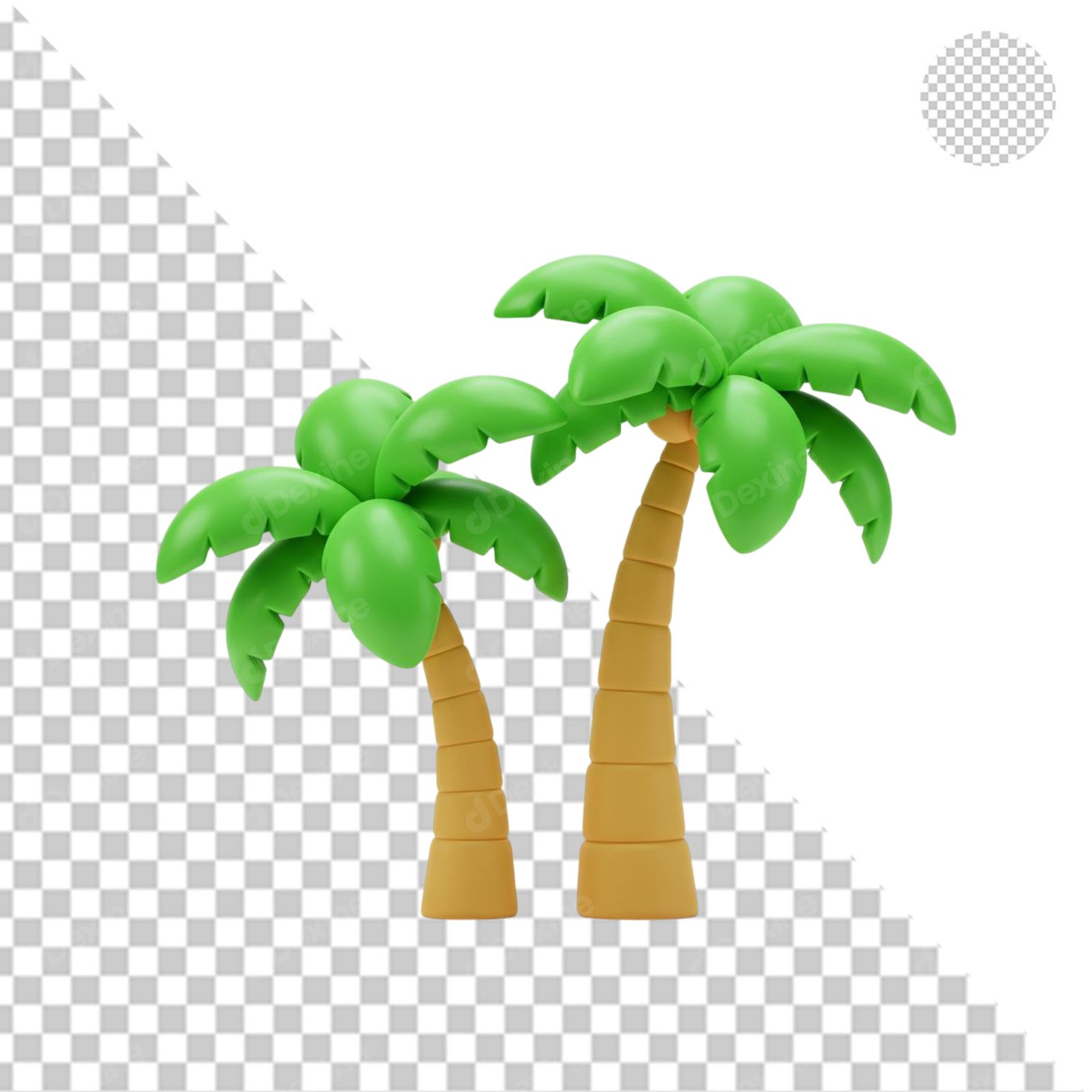 Isolated 3D Cartoon Palm Trees Transparent PNG Render For Graphic Design