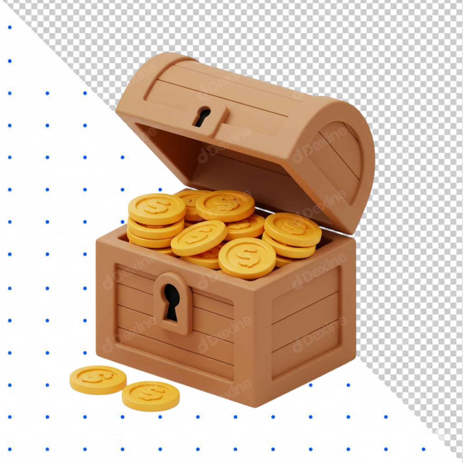 Isolated 3D Cartoon Treasure Chest With Gold Coins Transparent PNG