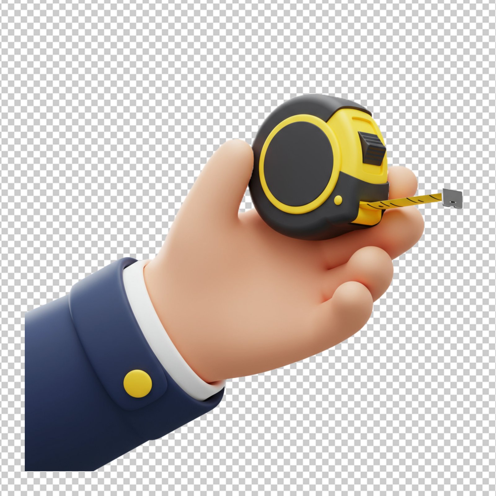 Isolated 3D Hand Holding Tape Measure For Design Projects