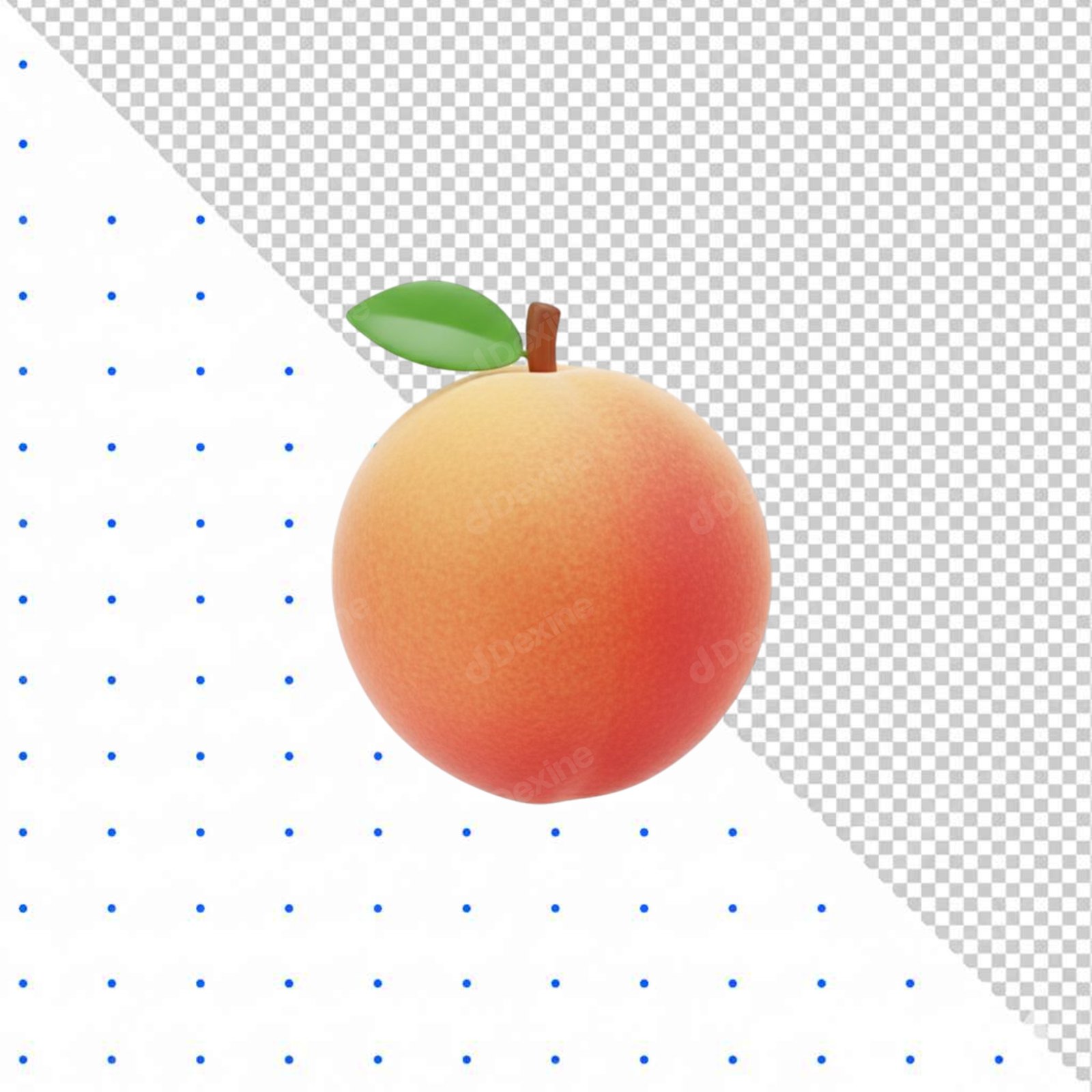 Isolated 3D Peach Fruit With Leaf On Transparent Background PNG