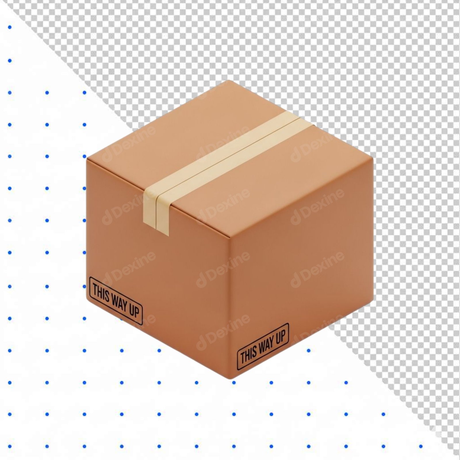 Isolated 3D Shipping Box PNG With Tape And This Way Up Label