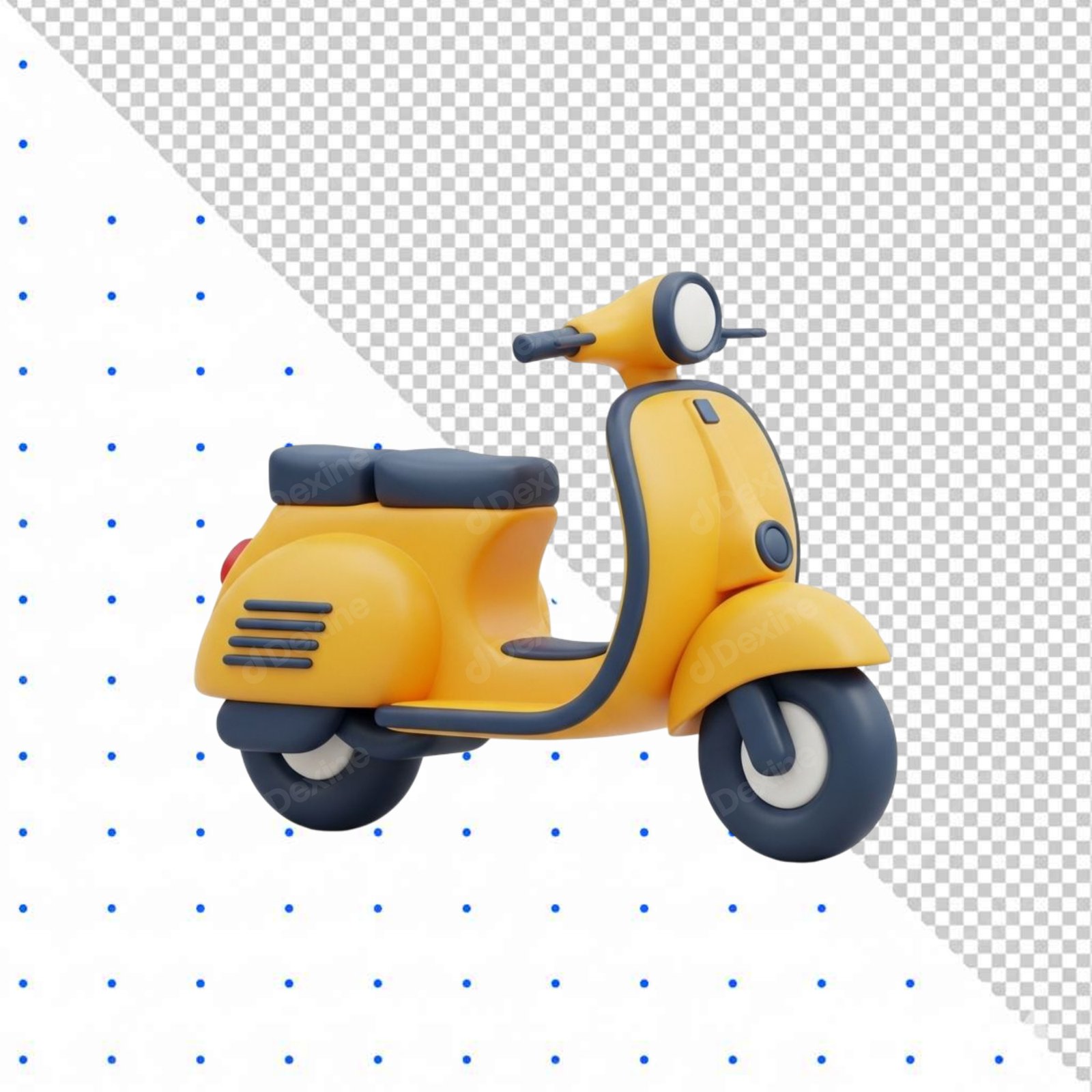 Isolated 3D Yellow Scooter Moped Transparent PNG Cutout