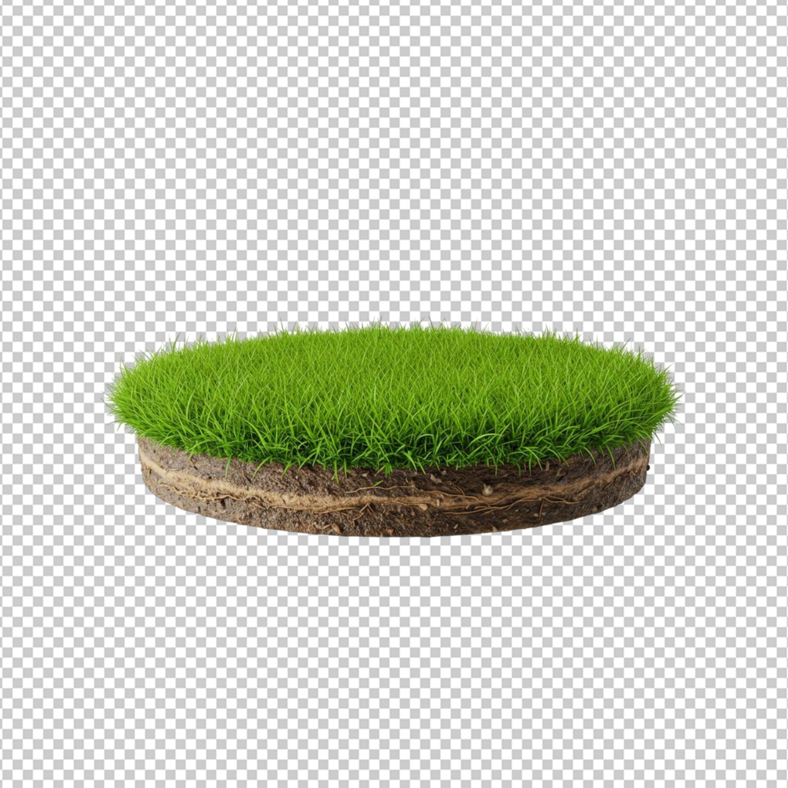 Isolated Circular Green Grass Patch With Soil And Roots Transparent PNG