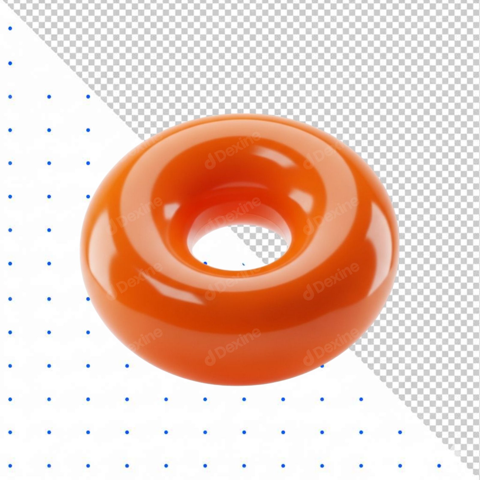 Isolated Glossy Orange 3D Donut Torus Shape Transparent PNG