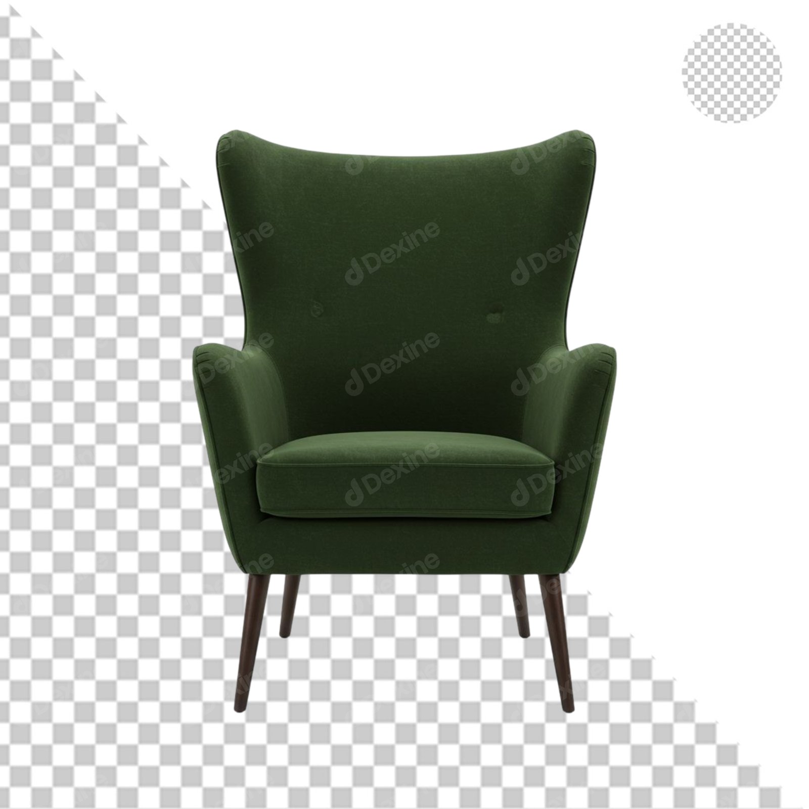 Isolated Green Velvet Armchair Cutout With Transparent Background