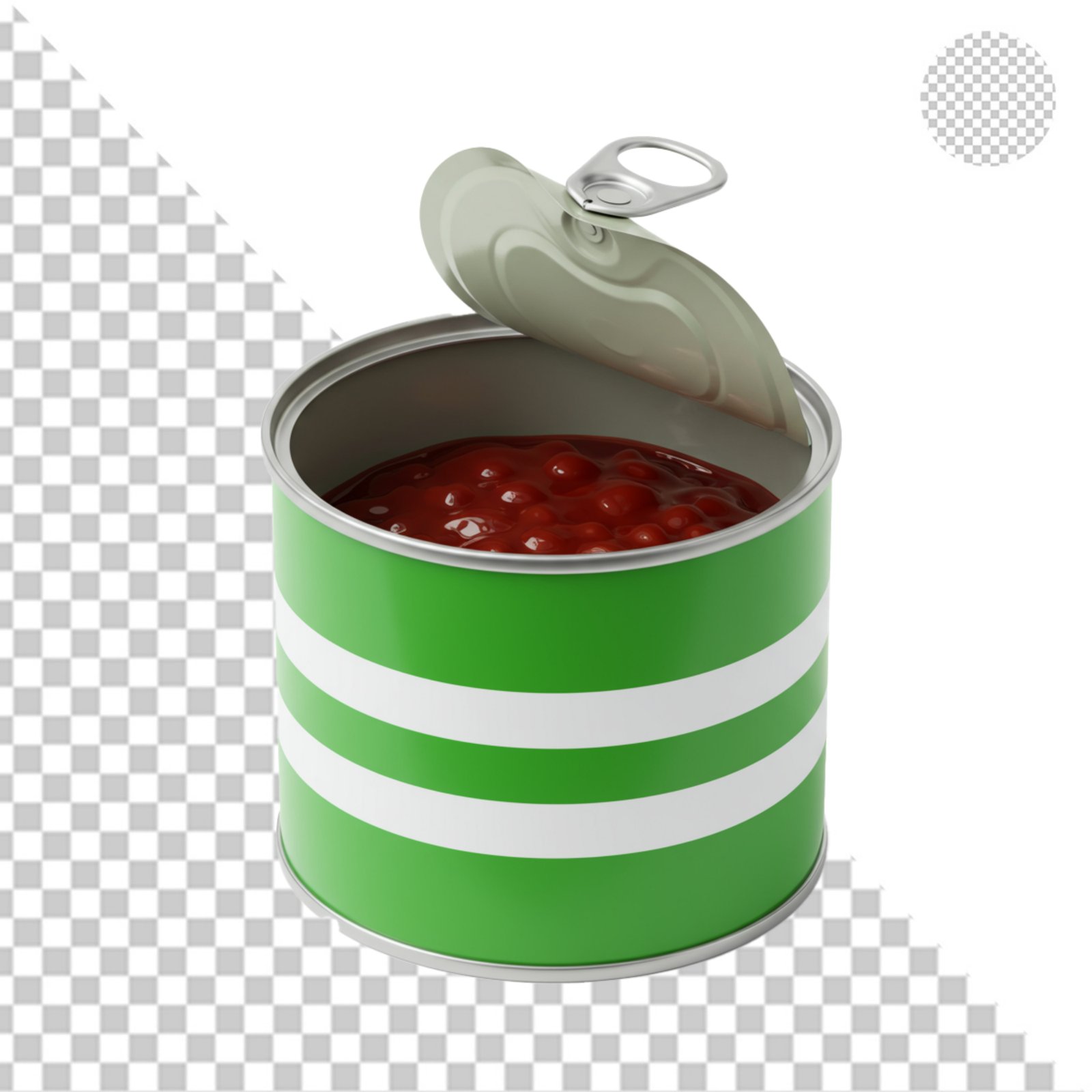 Isolated Open Can Of Green Labeled Baked Beans On Transparent Background