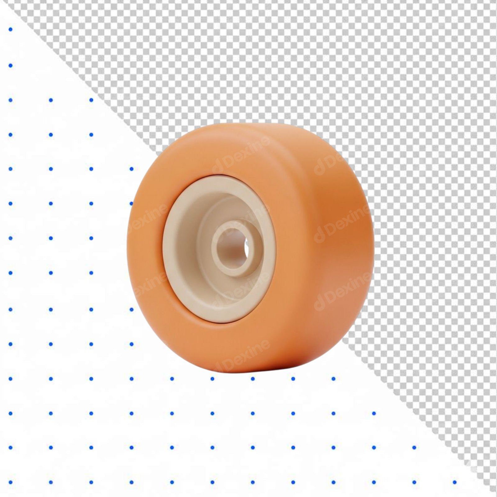 Isolated Orange Roller Skate Wheel 3D Render PNG Cutout