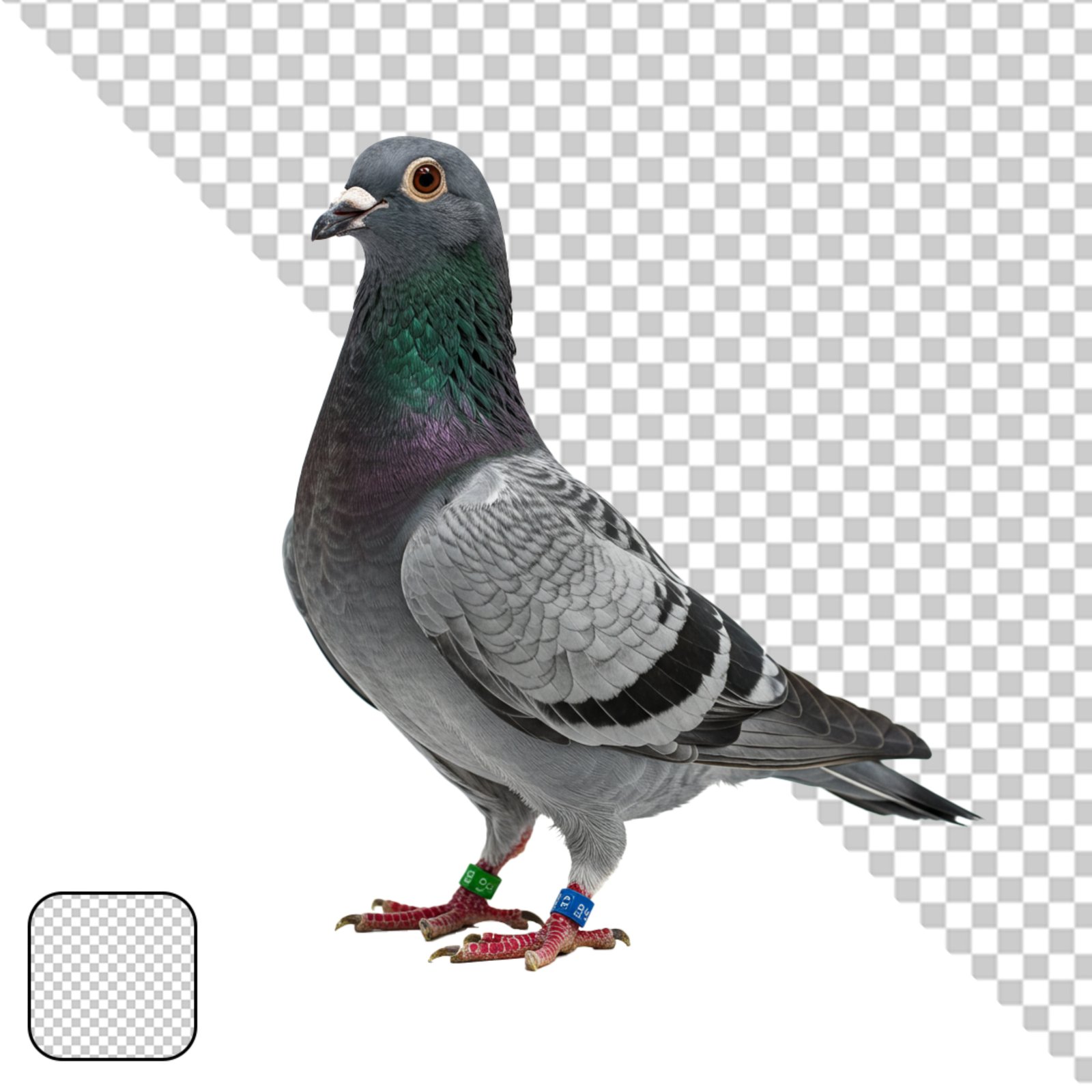 Isolated Racing Pigeon Cutout With Leg Bands On Transparent Background