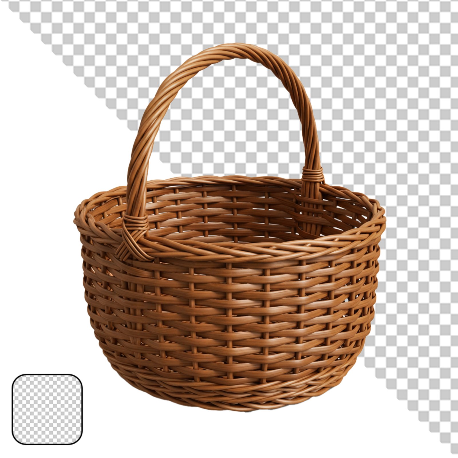 Isolated Wicker Basket PNG With Handle For Design Projects