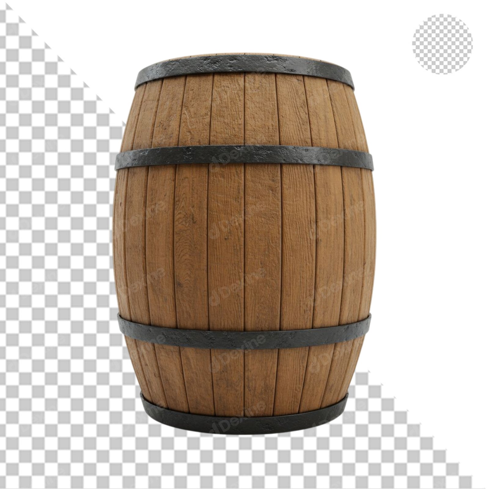 Isolated Wooden Barrel With Metal Bands Transparent Background PNG