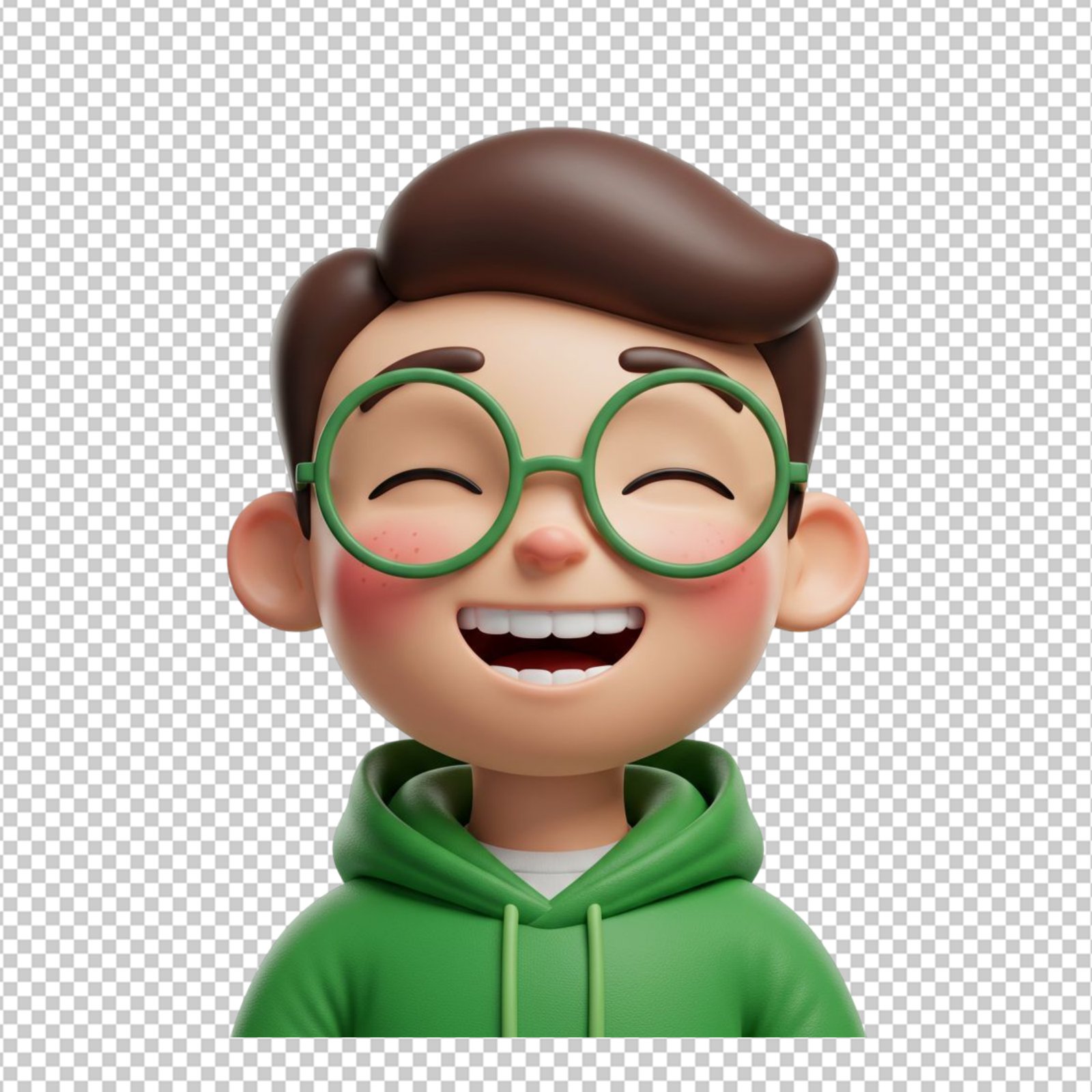 Joyful 3D Cartoon Boy Smiling With Green Glasses Transparent PNG