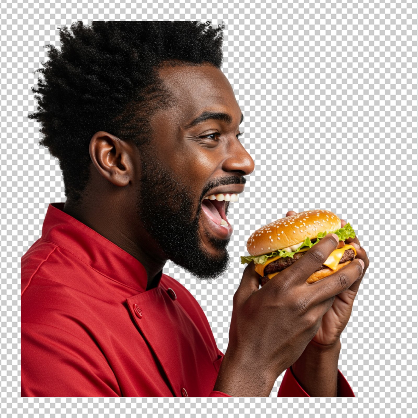 Joyful African American Chef With Burger Isolated On Transparent Background