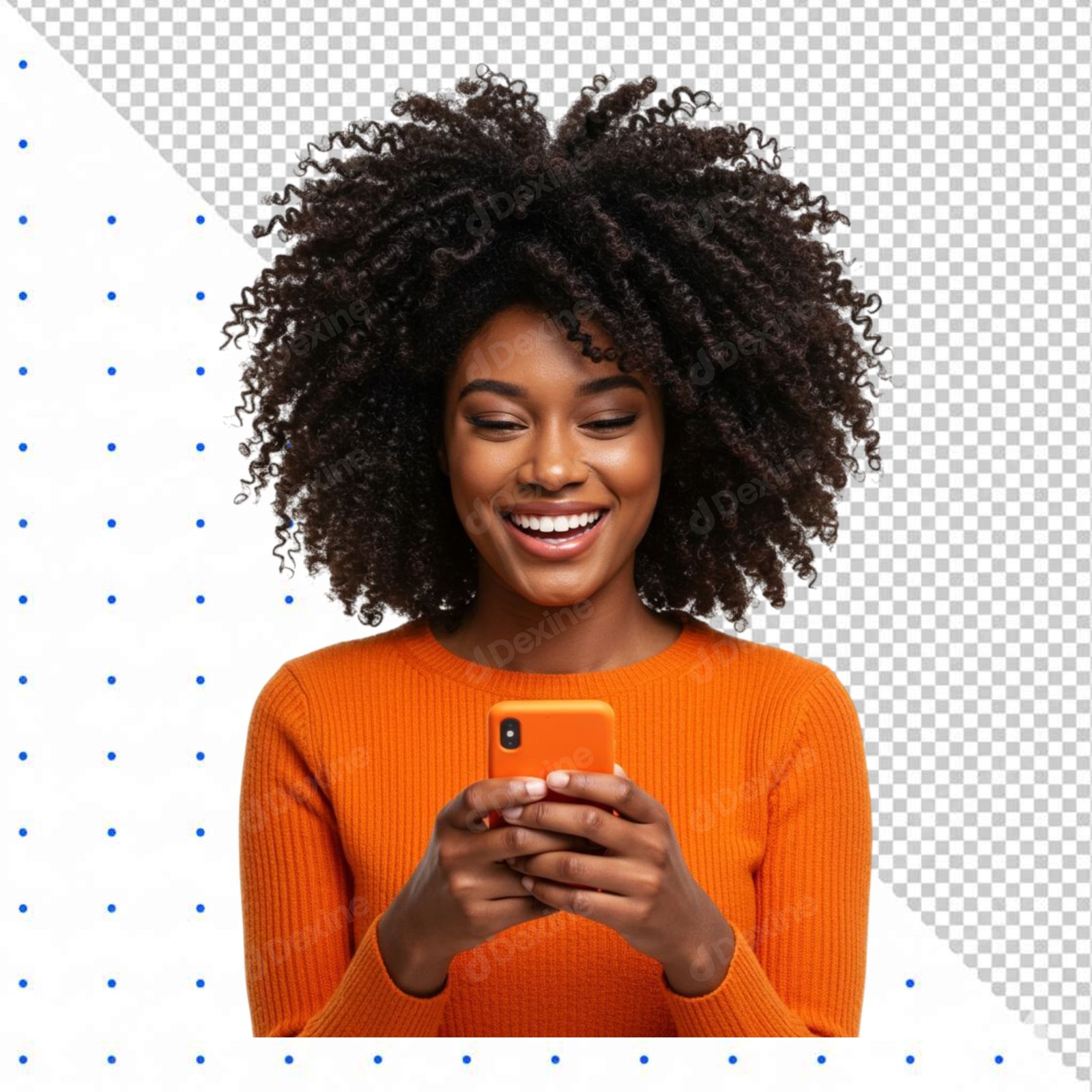 Joyful African American Woman Using Smartphone Transparent PNG