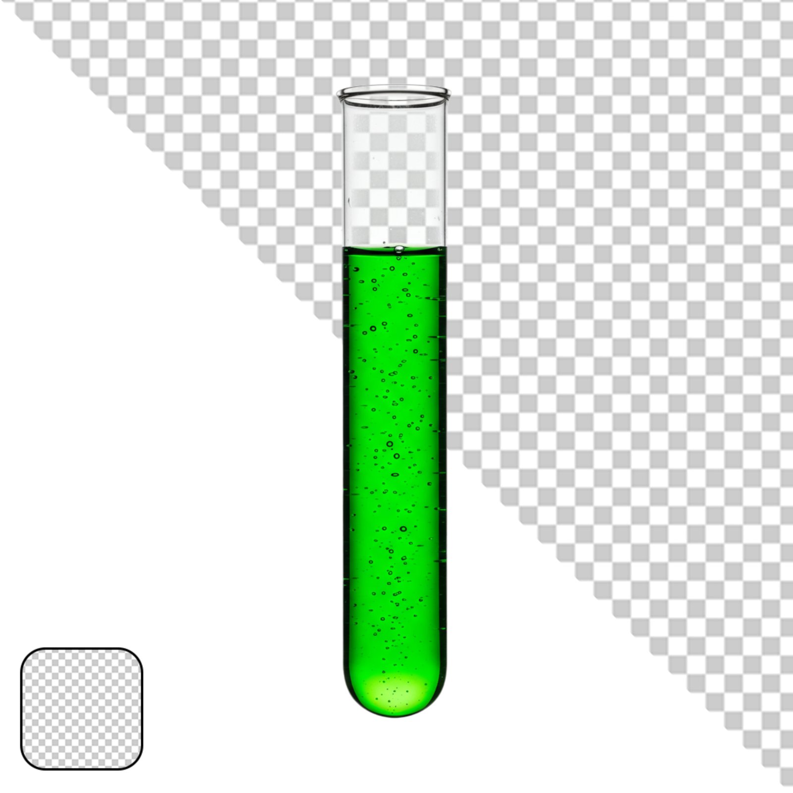 Laboratory Test Tube With Bubbling Green Liquid Isolated On Transparent Background