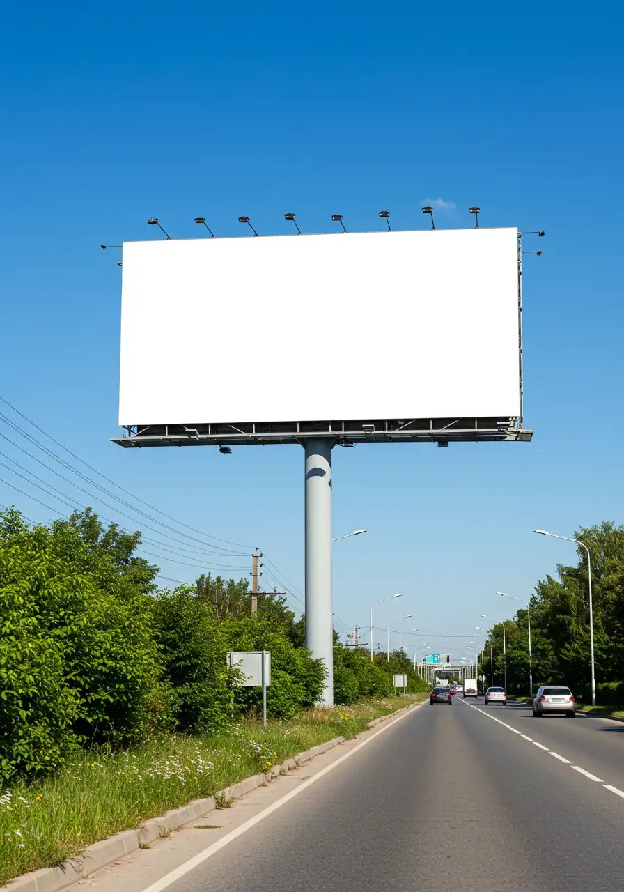 Large Blank Outdoor Billboard Mockup By Roadside On A Clear Day