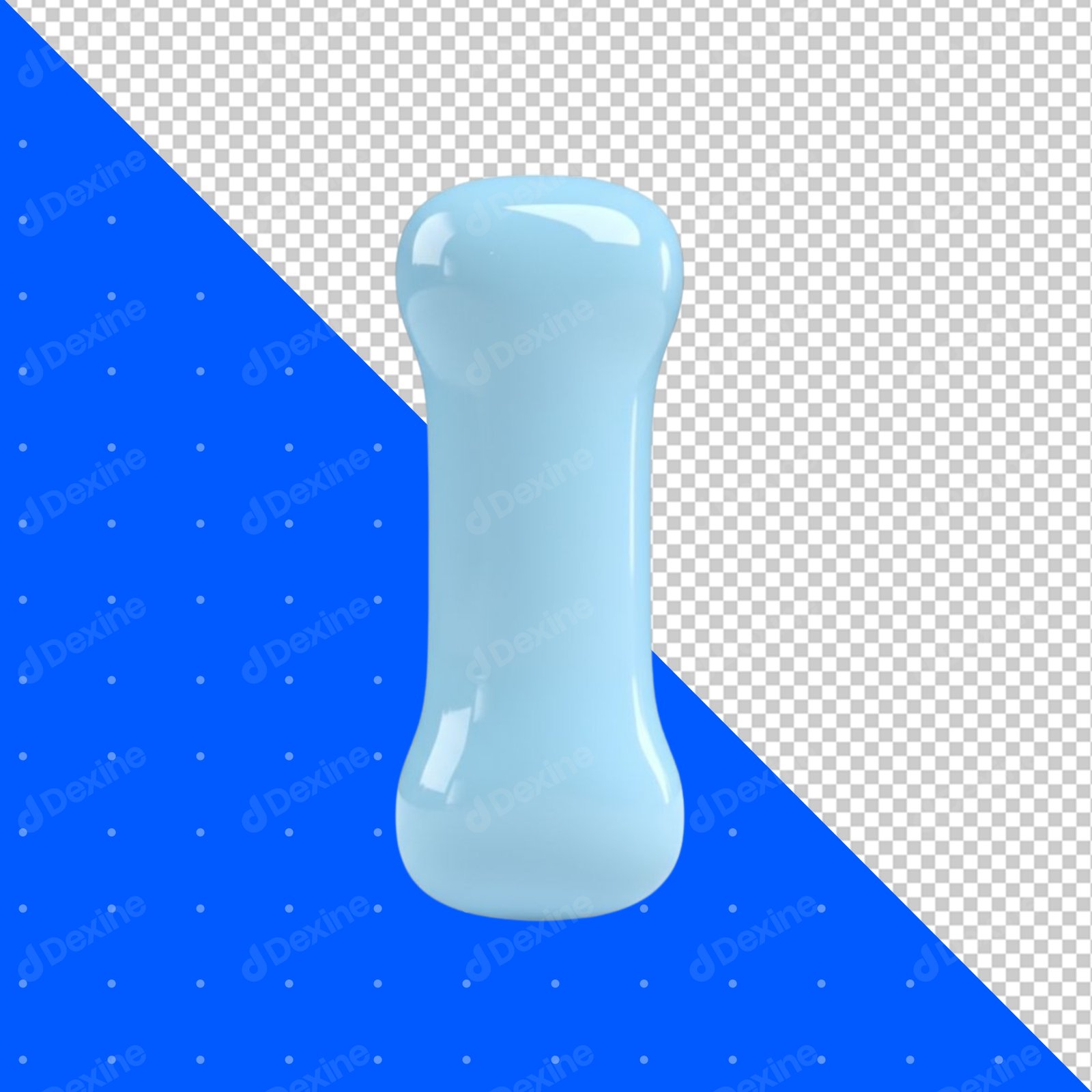 Light Blue Glossy 3D Dumbbell Shape Isolated PNG Cutout Element