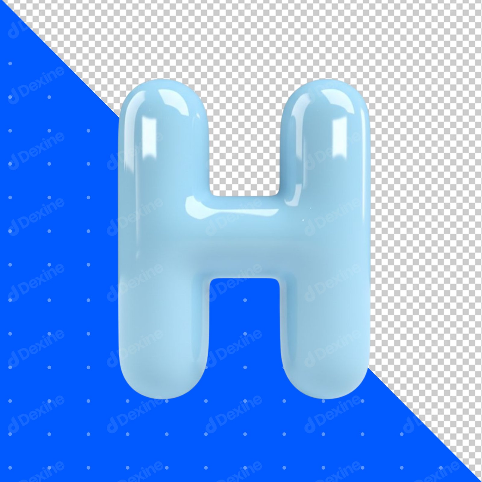 Light Blue Glossy 3D Letter H Transparent Cutout PNG Element