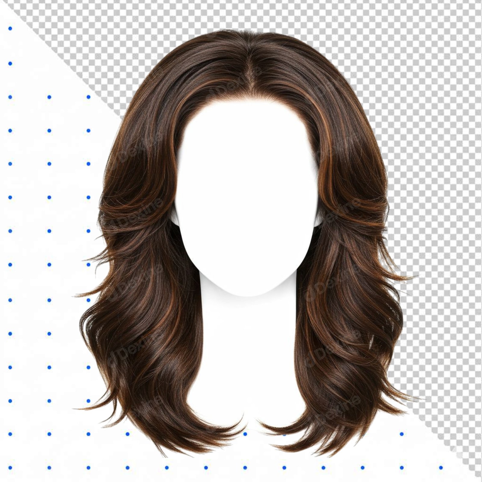 Long Wavy Brown Hair Cutout With Highlights Isolated Transparent PNG
