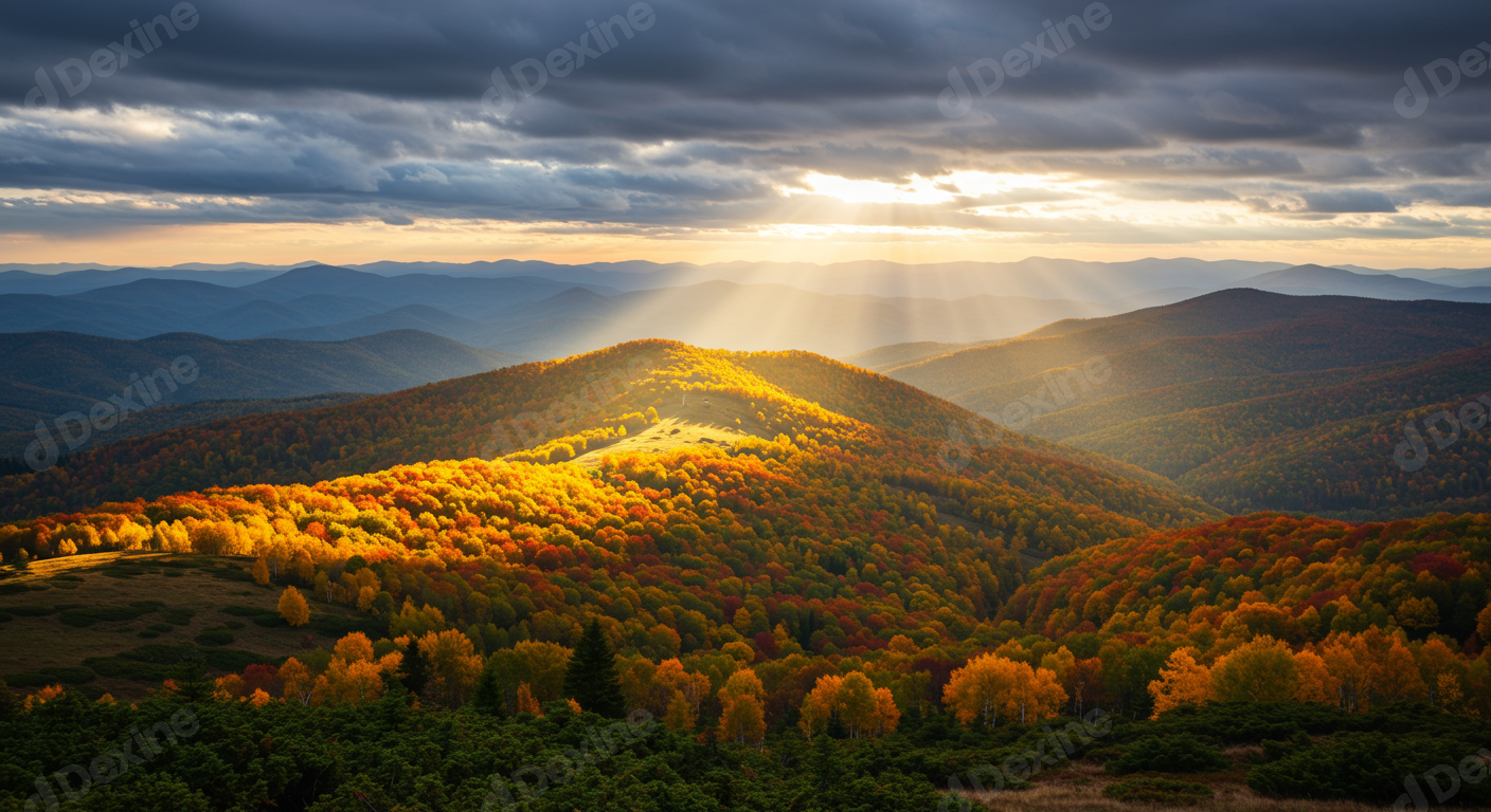 Majestic Autumn Mountain Landscape With Dramatic Sunrays