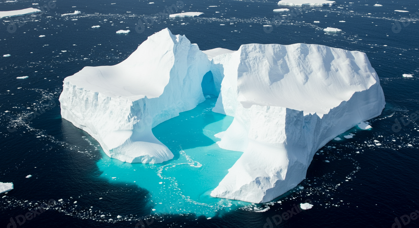 Majestic Iceberg With Striking Turquoise Blue Water Passage