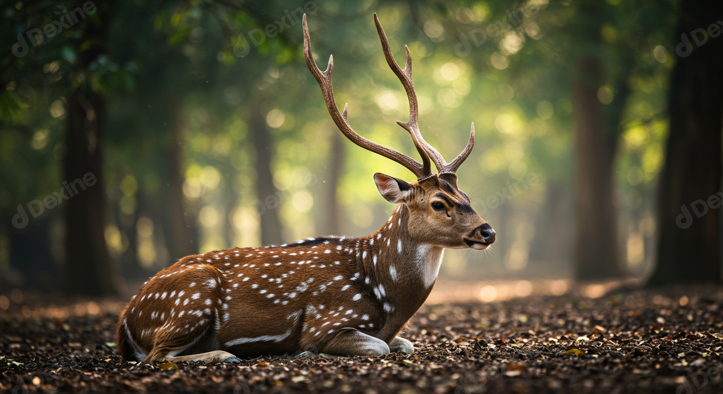 Majestic Spotted Deer Resting Peacefully In A Sunlit Forest