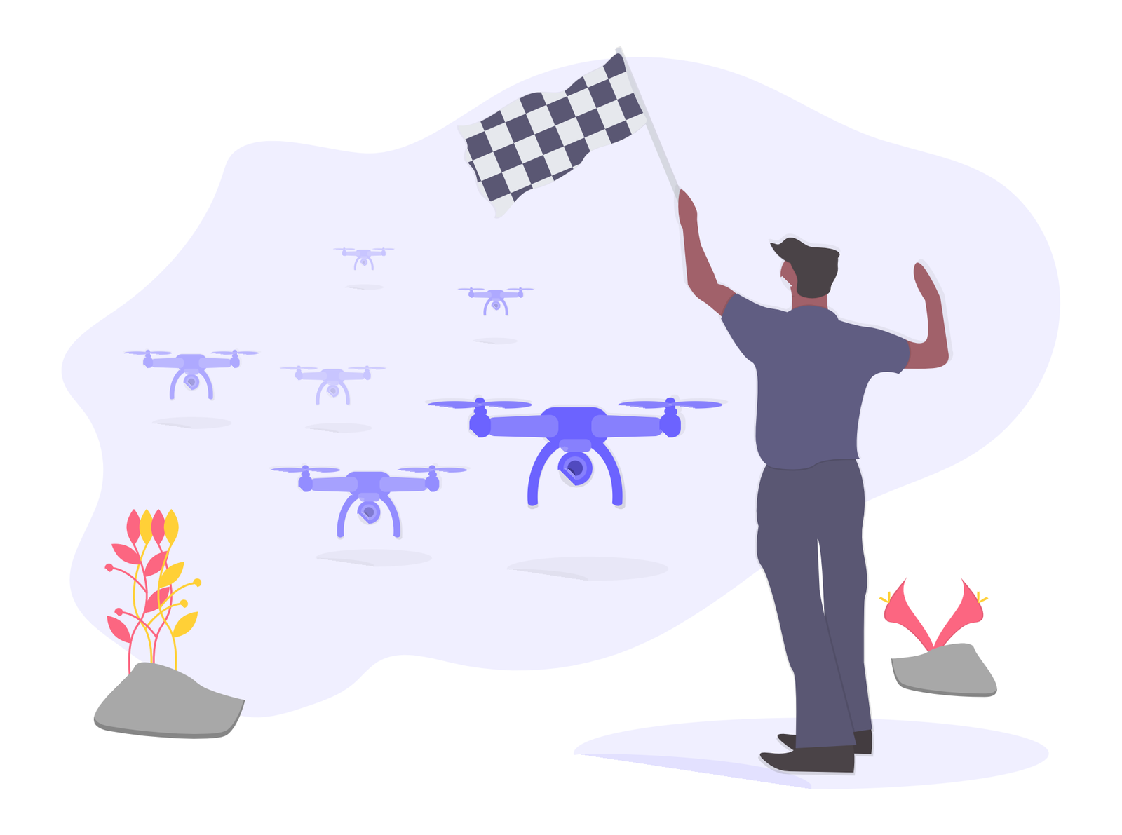 Man Waving Checkered Flag At Drone Race Finish Line