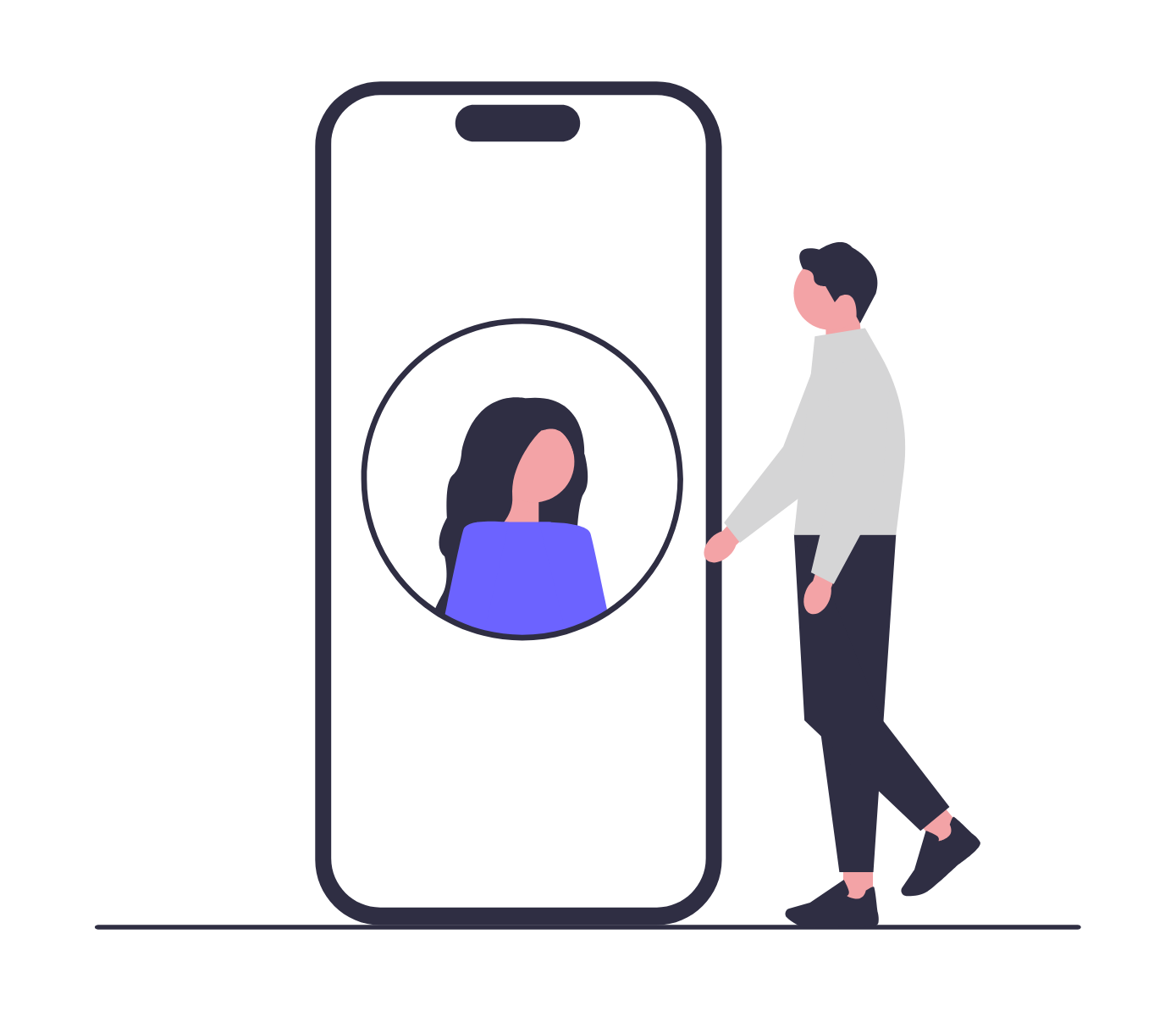 Man And Woman Communicating On Smartphone Flat Minimalist Illustration