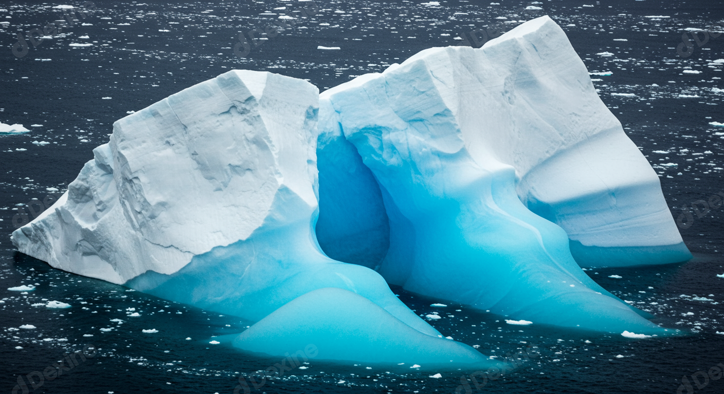 Massive Blue Iceberg Floating In Arctic Ocean Waters