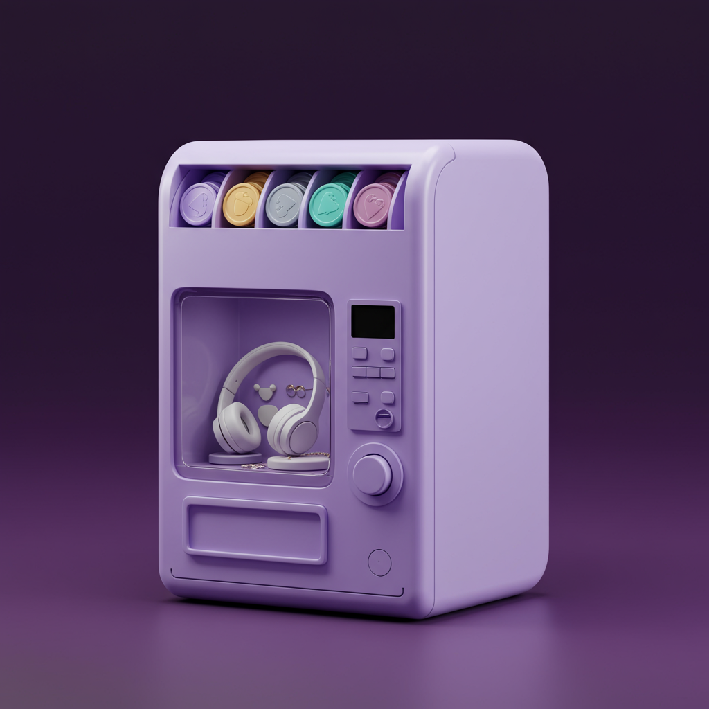 Minimalist 3D Purple Vending Machine With Trendy Tech Gadgets