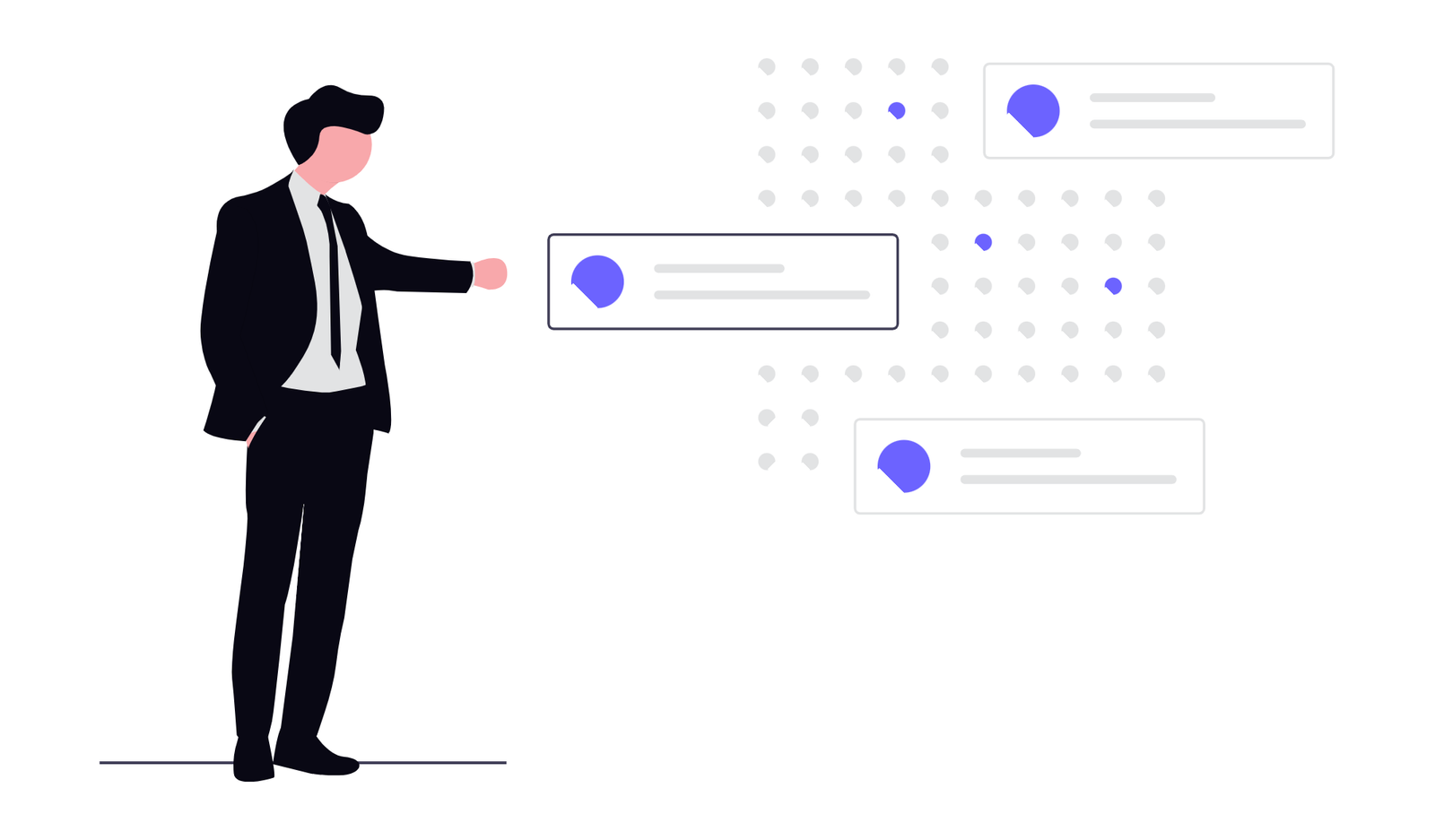 Minimalist Businessman Interacting With Digital Information Flat Design