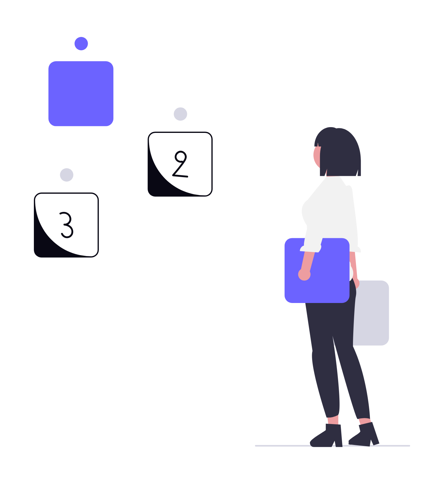 Minimalist Businesswoman Analyzing Steps Or Options Flat Illustration