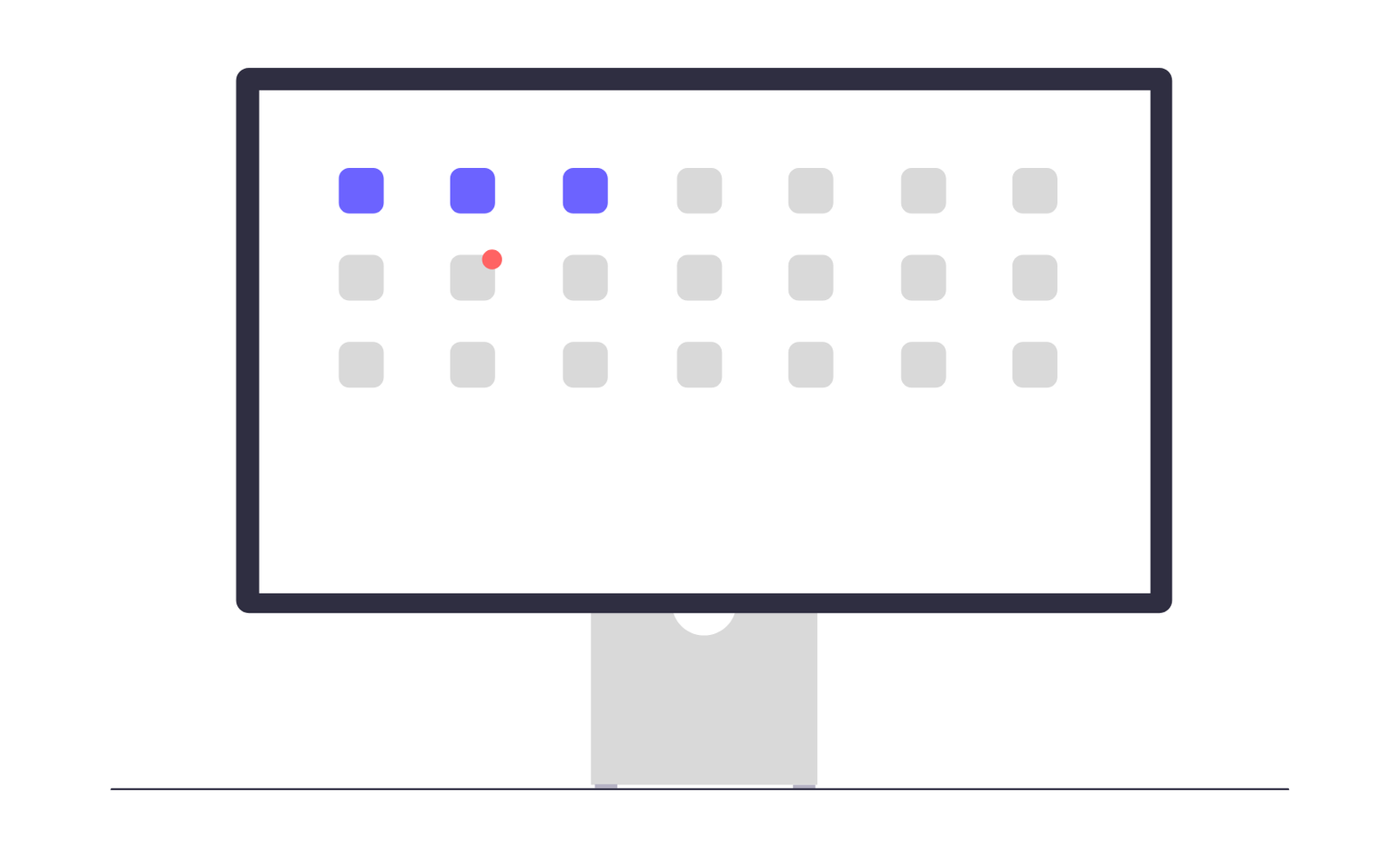 Minimalist Computer Monitor With Calendar Grid And Selected Dates