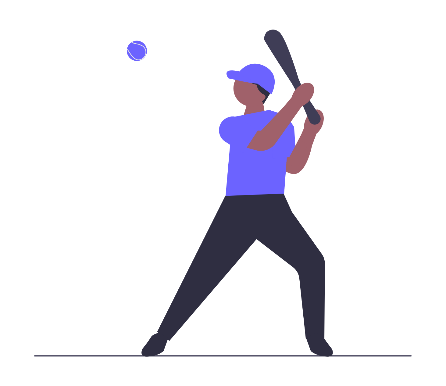 Minimalist Flat Design Illustration Of Baseball Player And Ball