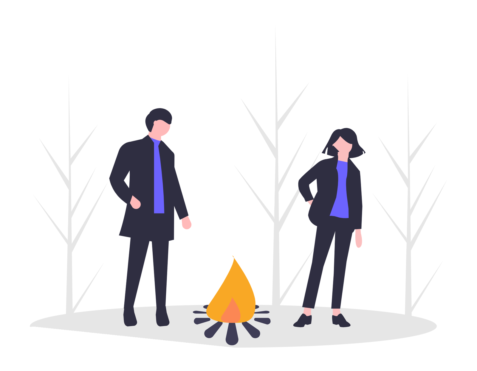 Minimalist Flat Design Illustration Of Two People Around A Campfire