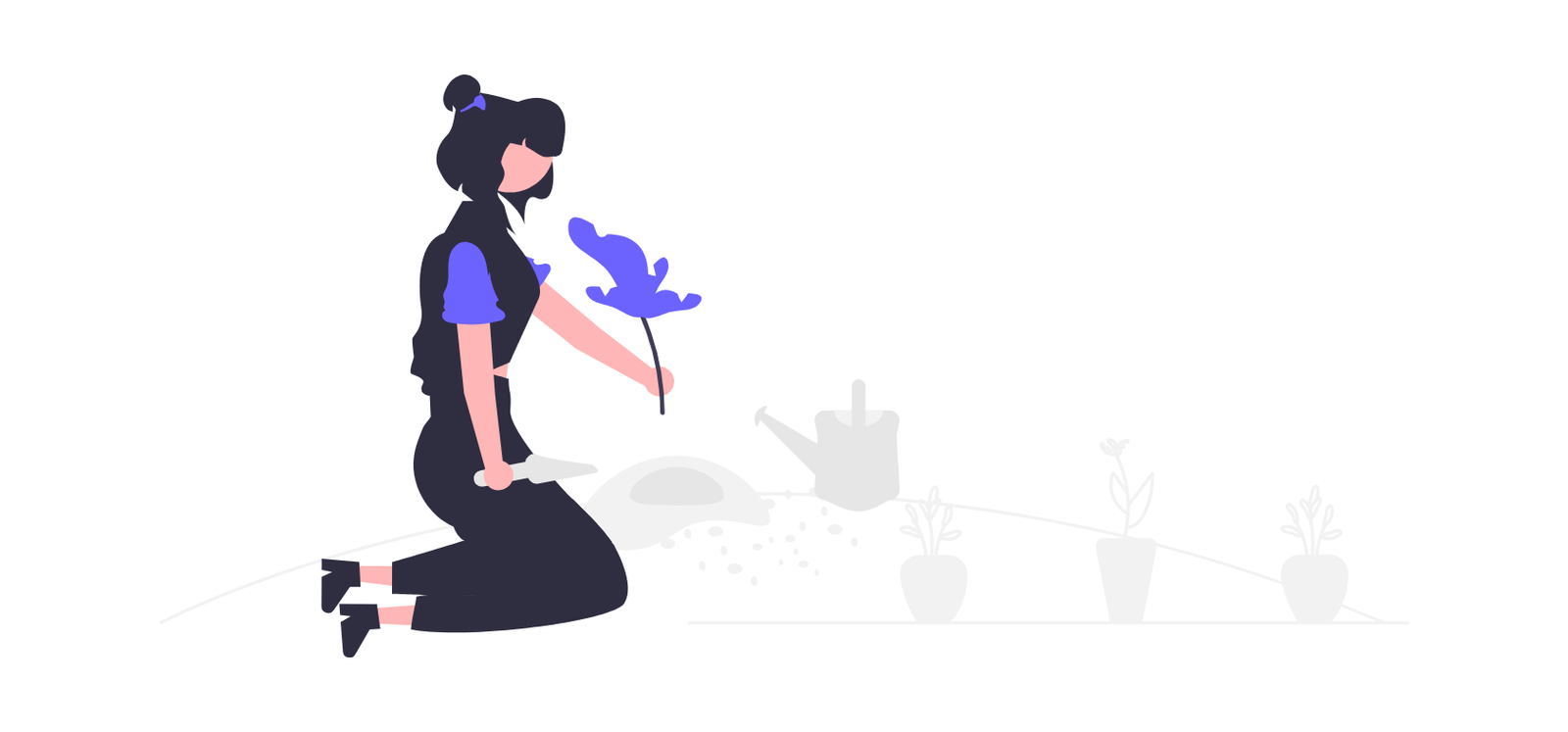 Minimalist Flat Design Illustration Of Woman Cultivating Plants