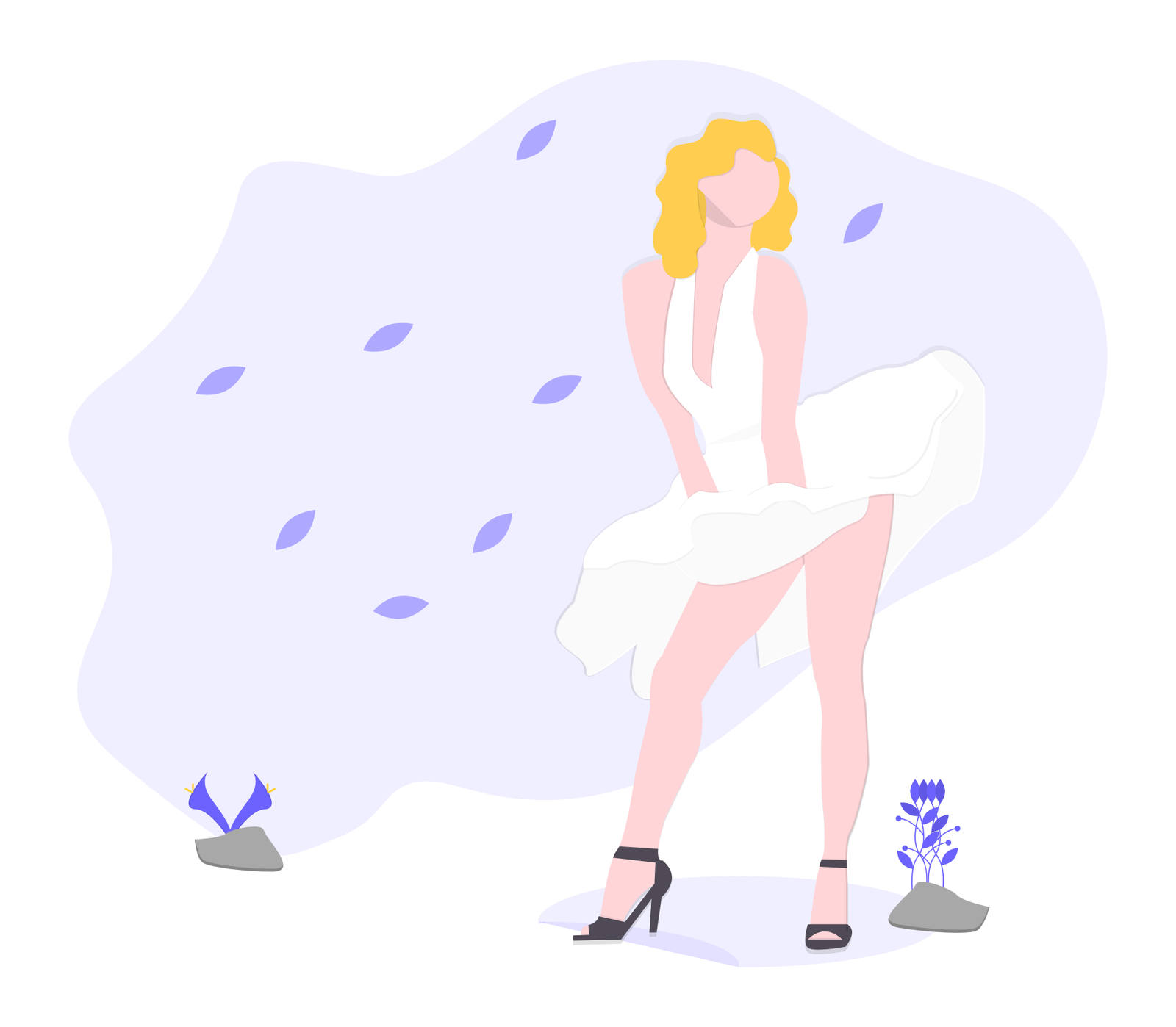 Minimalist Flat Design Illustration Of Woman With Blowing Dress