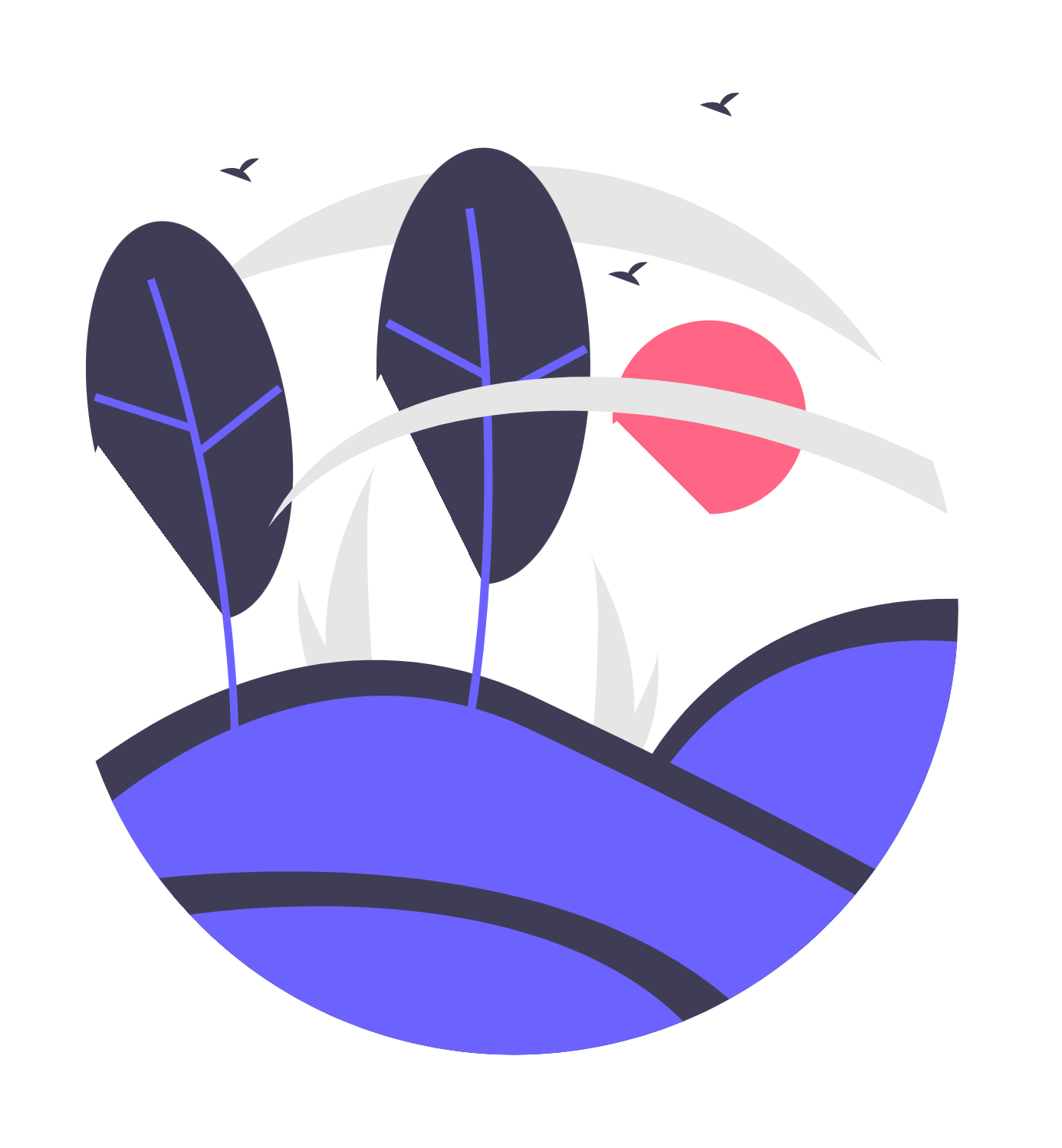 Minimalist Flat Design Landscape With Trees And Sunset