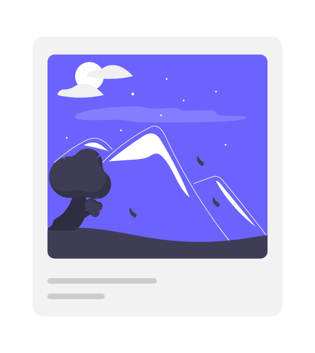 Minimalist Flat Design Night Mountain Landscape Illustration With Tree And Moon