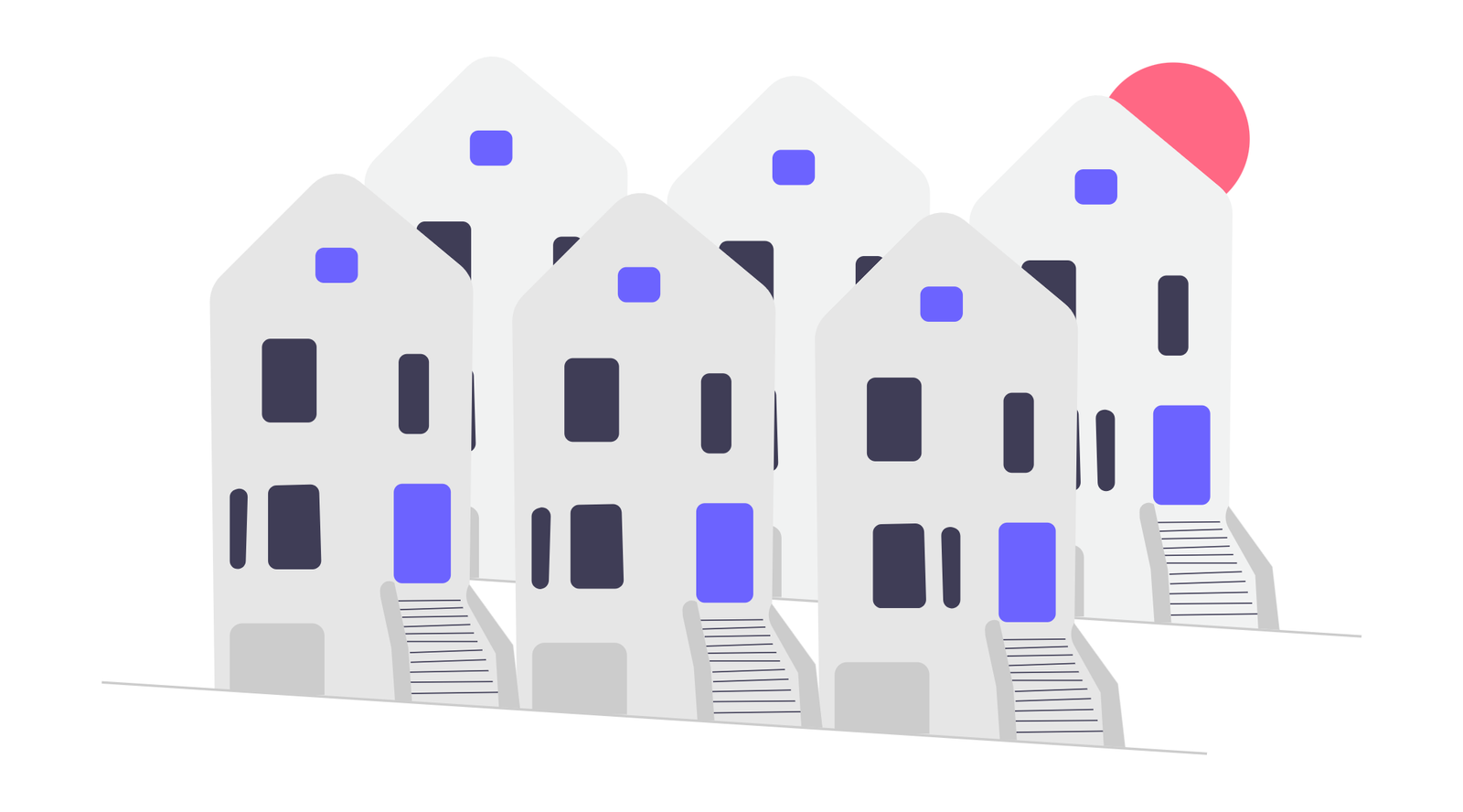 Minimalist Flat Design Urban Houses Illustration With Simple Shapes