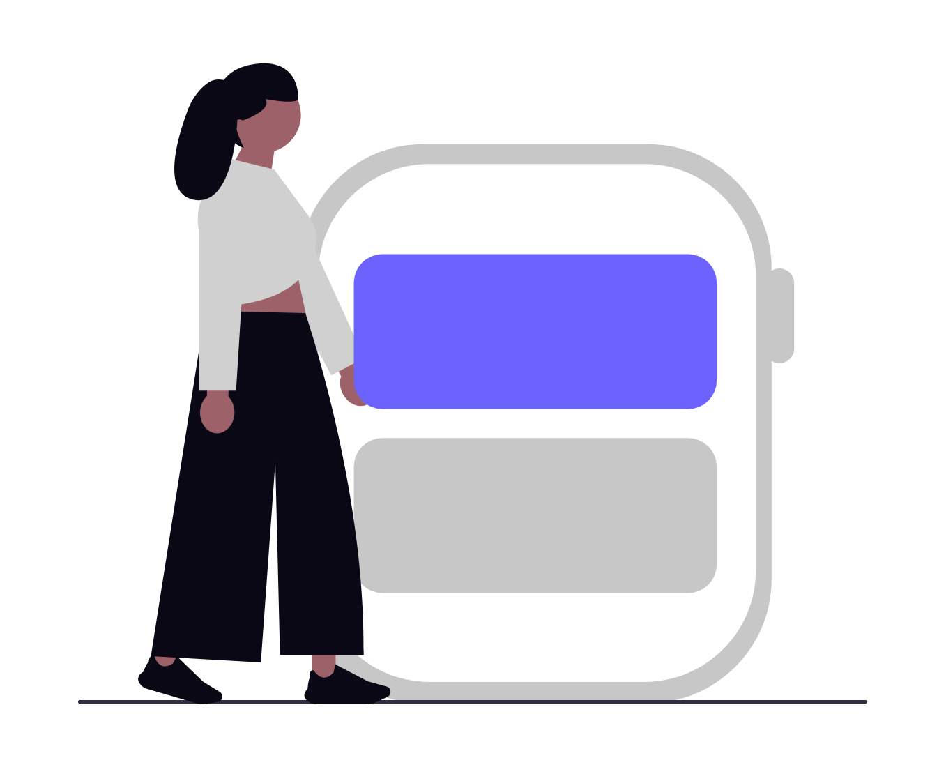 Minimalist Flat Design Woman Interacting With Digital Interface Screen
