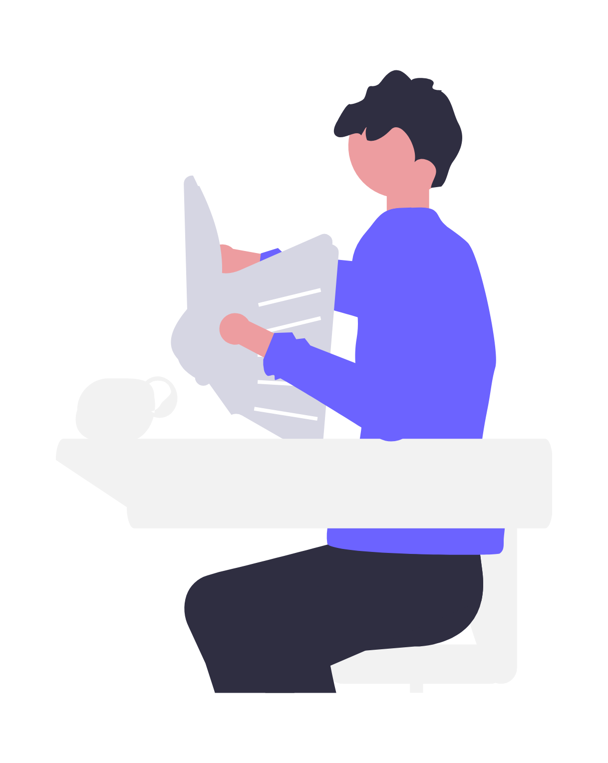 Minimalist Flat Design Of Person Reading Newspaper With Coffee