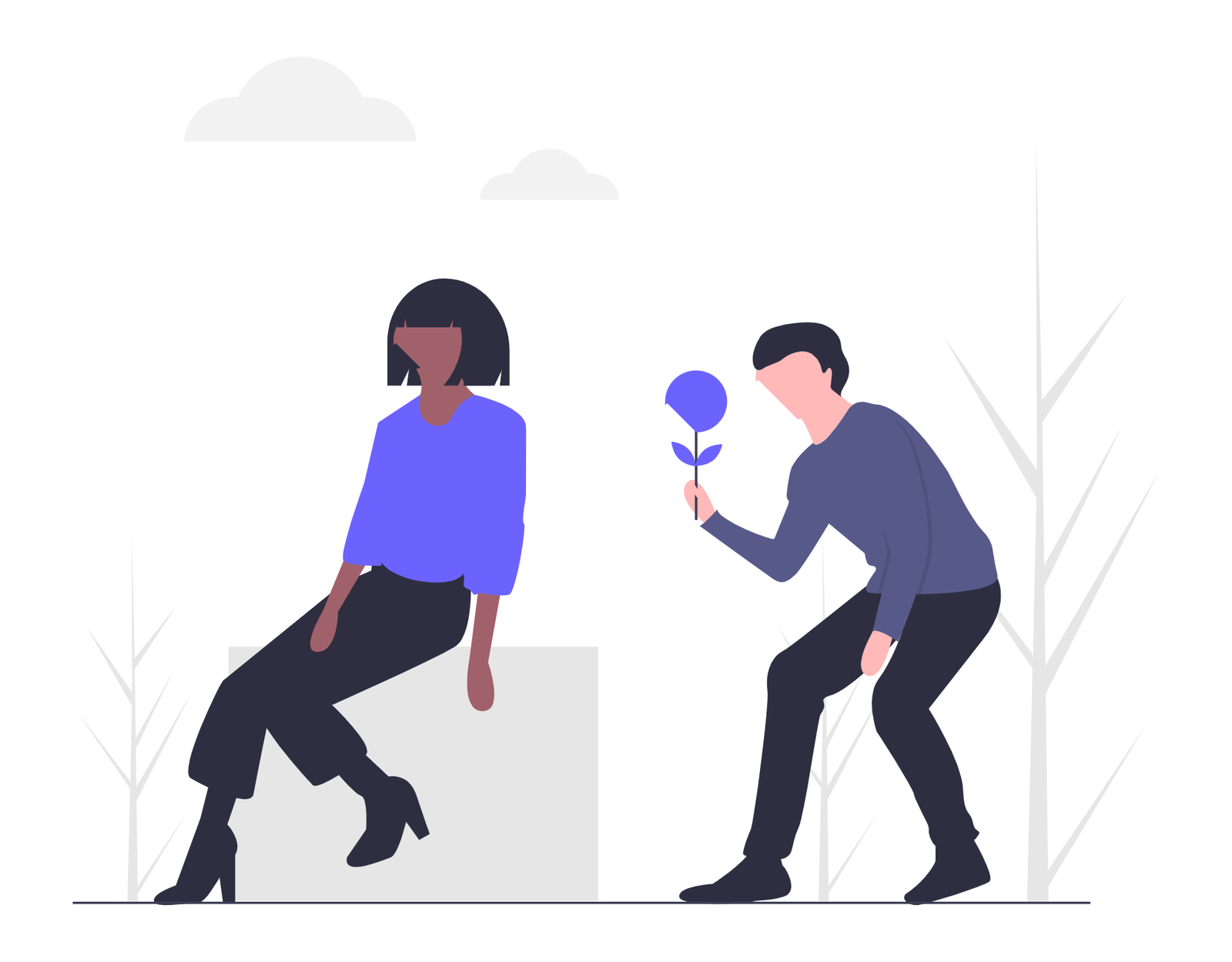 Minimalist Flat Illustration Man Offering Flower To Woman