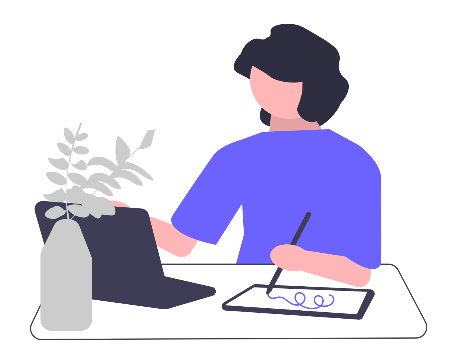 Minimalist Flat Illustration Of Person Working On Digital Drawing Tablet