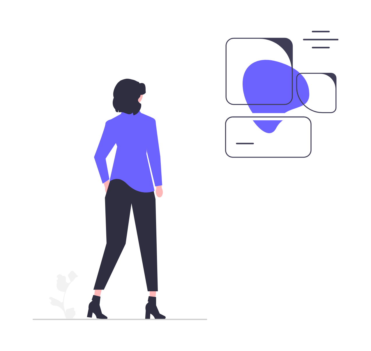 Minimalist Illustration Woman Analyzing Abstract Digital Content